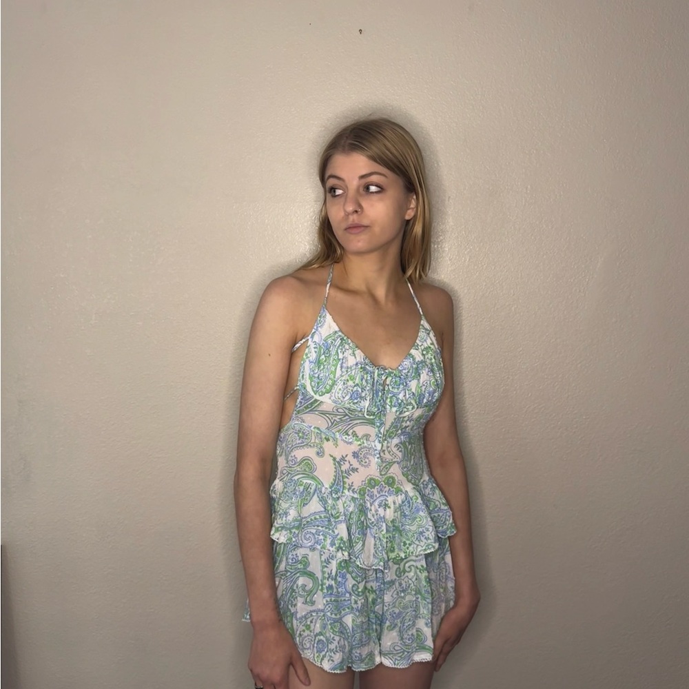 Floral Green and White Jumpsuit